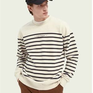 Scotch & Soda Cream and Black Crewneck Sweater Timeless Stripes